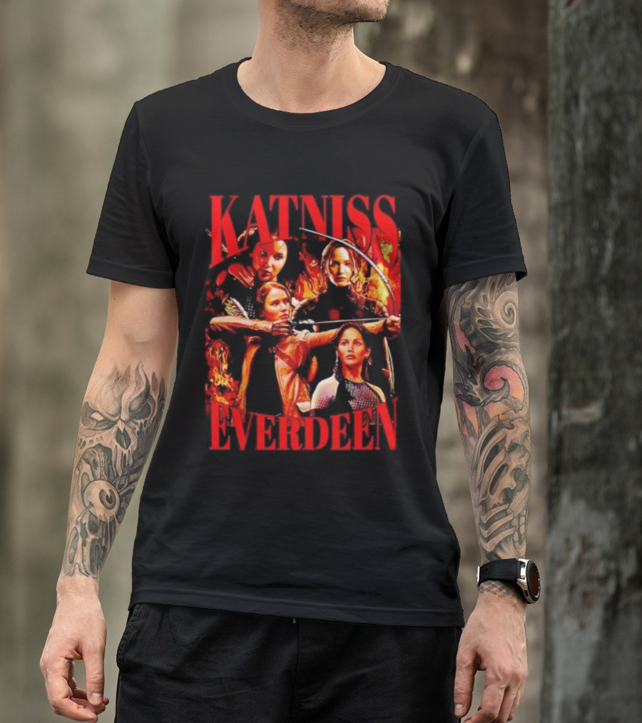 Katniss Everdeen Fiery Bow And Arrow Montage T-Shirt
