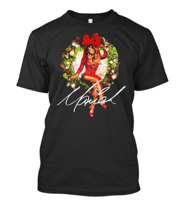 Mariah Carey Festive Holiday Wreath Bow Signature T-Shirt