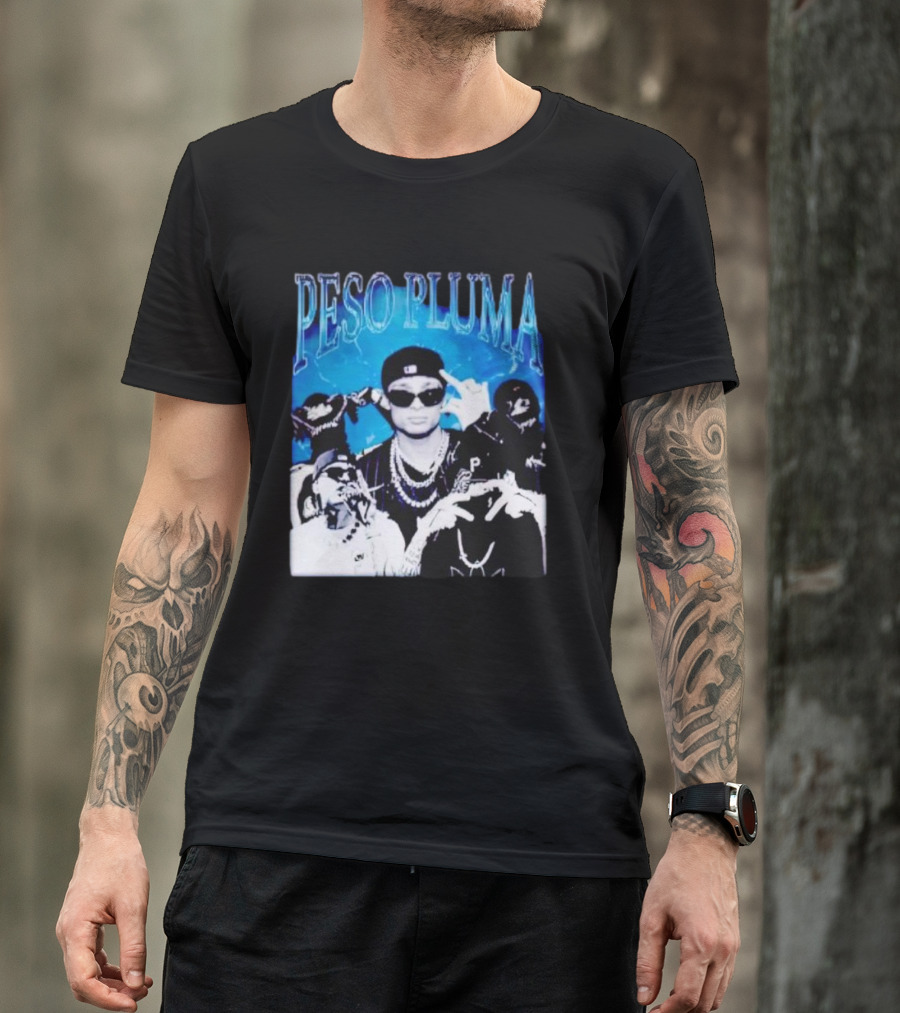Peso Pluma Vintage Hip Hop Style Blue Tones T-Shirt