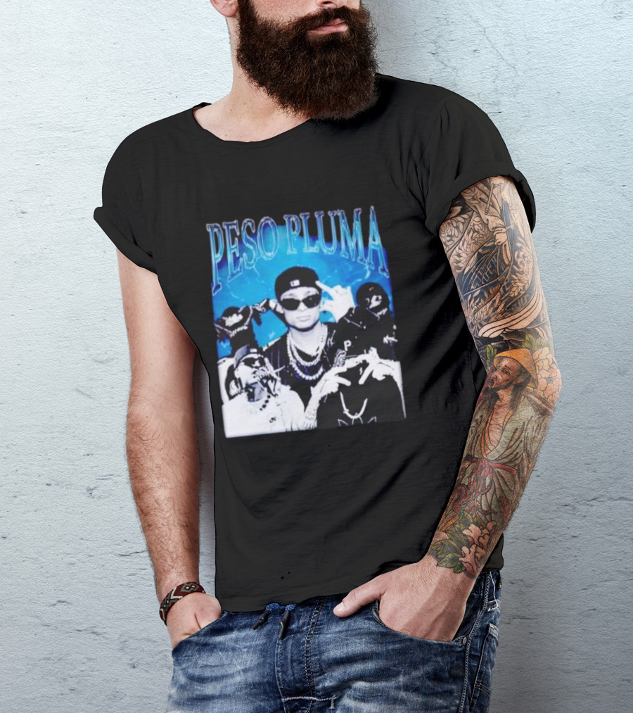 Peso Pluma Vintage Hip Hop Style Blue Tones T-Shirt