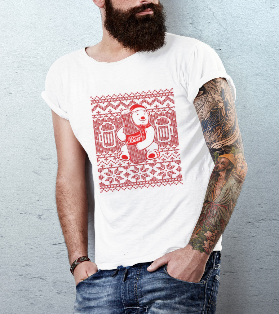 Bear Drink Beer Ugly Christmas T-Shirt