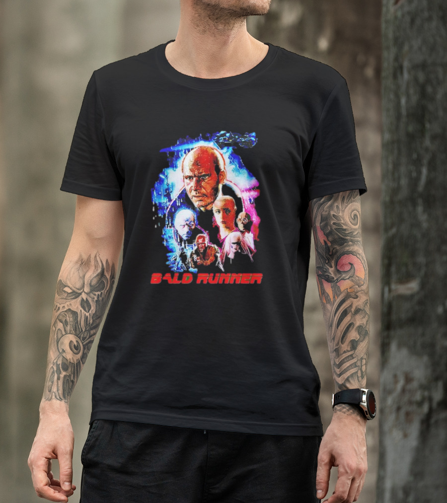 Bald Runner Sci-Fi Parody Character Montage T-Shirt