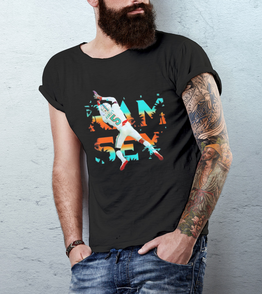 Jalen Ramsey Dolphins Interception Palm Sunset T-Shirt