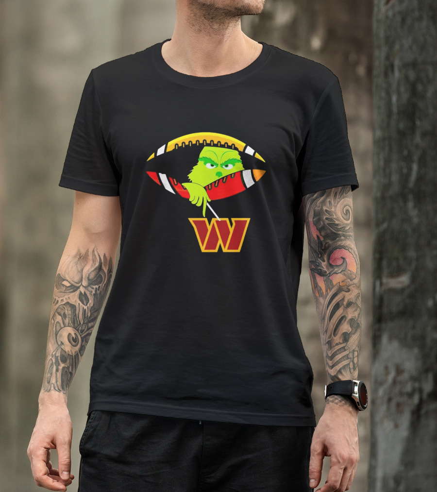 Washington Commanders Grinch Holding Football T-Shirt