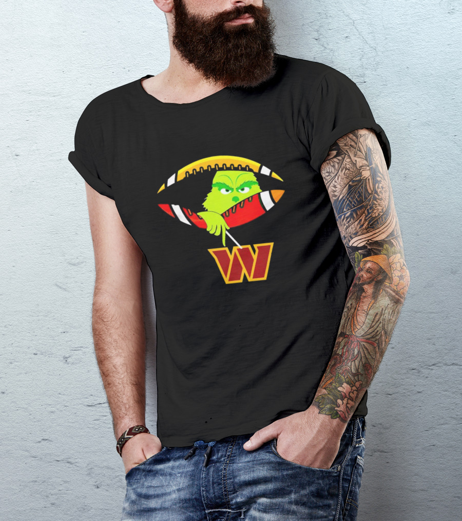 Washington Commanders Grinch Holding Football T-Shirt