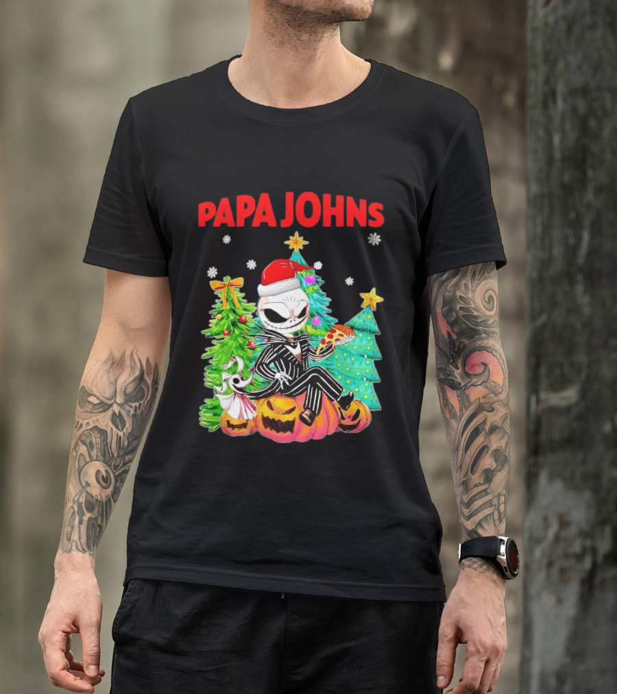 Jack Skellington Papa Johns Christmas Pumpkin Tree T-Shirt
