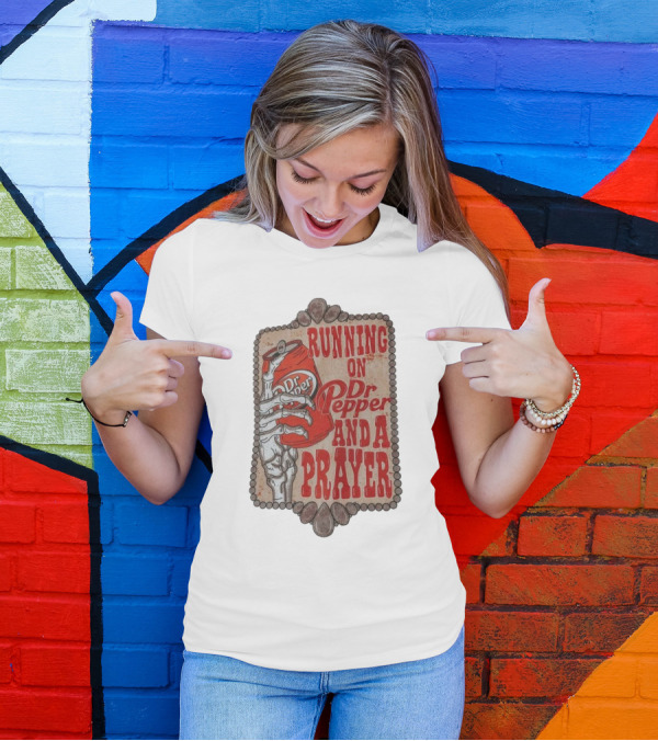 Running On Dr Pepper And A Prayer Skeleton Can T-Shirt