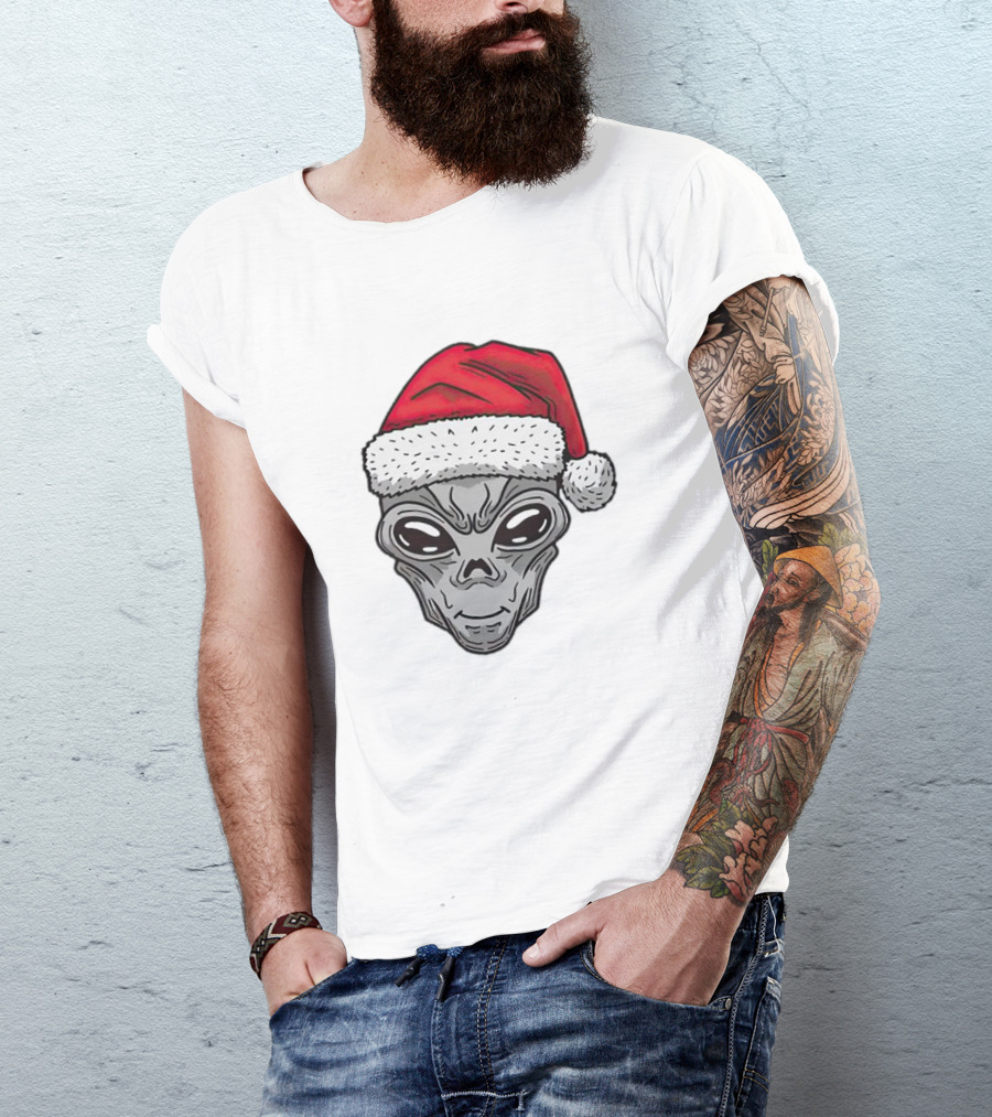 Santa Alien Christmas Hat Festive Extraterrestrial T-Shirt