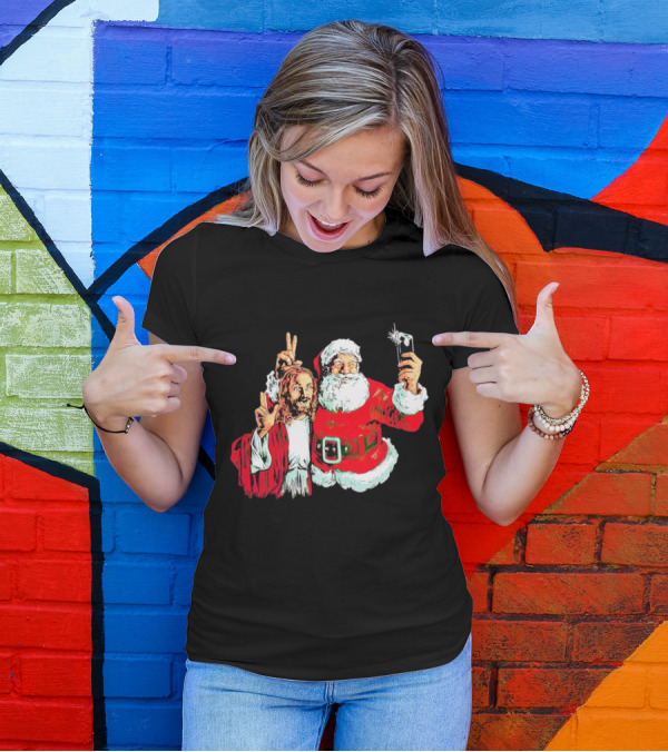 Santa And Jesus Taking Selfie Best Friends Christmas T-Shirt