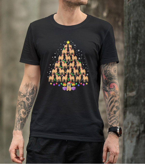 Shar Pei Holiday Tree With Festive Lights And Santa Hats T-Shirt