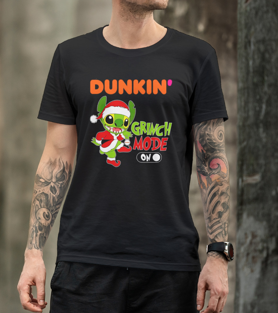 Dunkin' Grinch Mode On Christmas Stitch Santa Costume T-Shirt