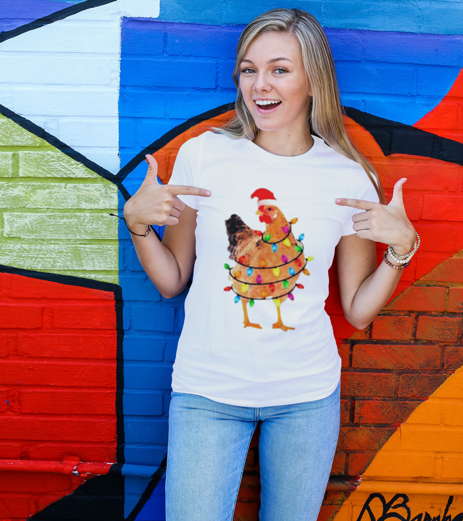 Santa Chicken Wrapped In Christmas Lights T-Shirt