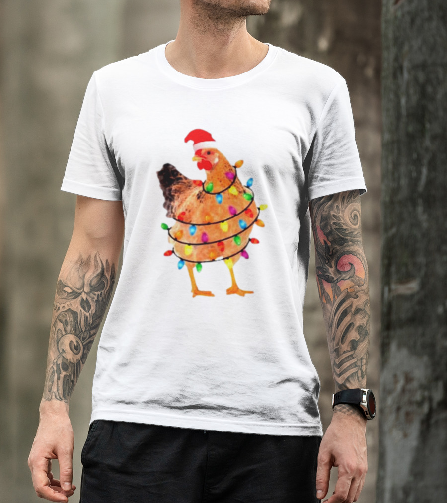 Santa Chicken Wrapped In Christmas Lights T-Shirt