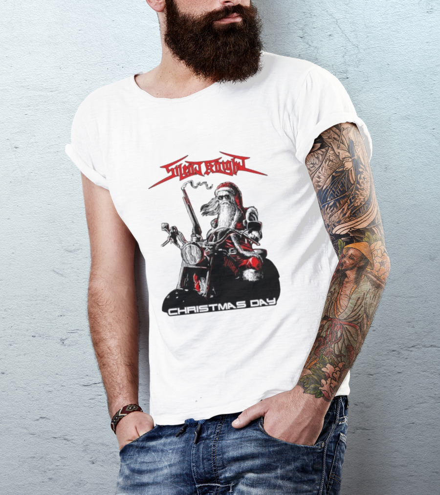 Silent Knight Santa Riding Motorcycle Christmas Day T-Shirt