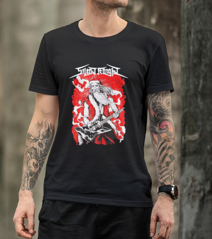 Silent Knight Santa Slays Electric Guitar Rock T-Shirt