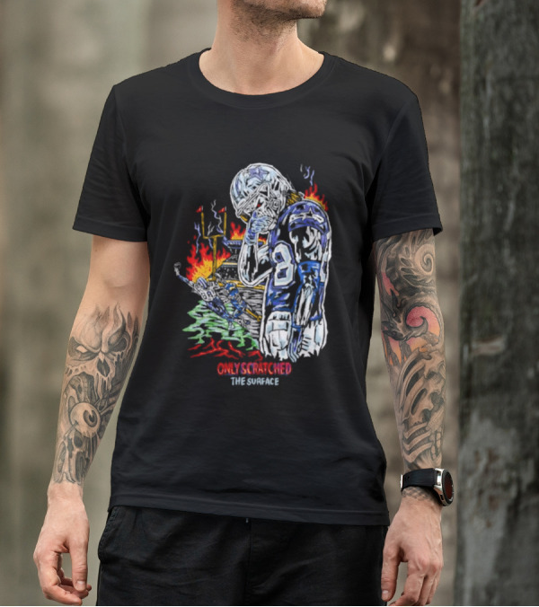 Skeleton Football Player Dallas Cowboys Only Scratched The Surface Flame Background T-Shirt