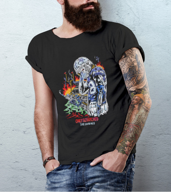 Skeleton Football Player Dallas Cowboys Only Scratched The Surface Flame Background T-Shirt