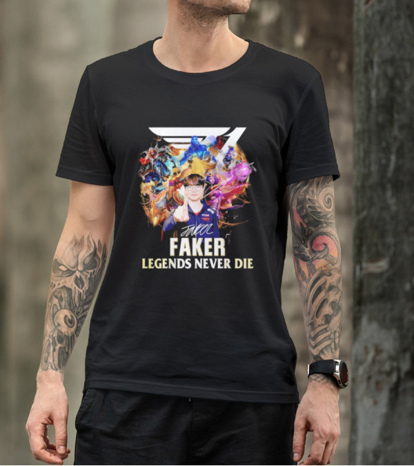 T1 Faker Legends Never Die Signature With Dynamic Character T-Shirt