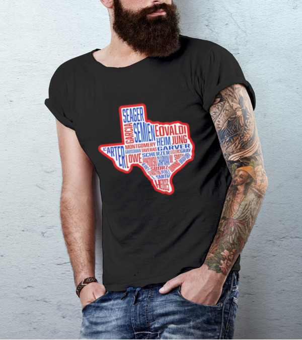 Texas Rangers Champs Seager Semien Garcia Eovaldi Carter Montgomery Heim Jung Garver Lowe Scherzer T-Shirt