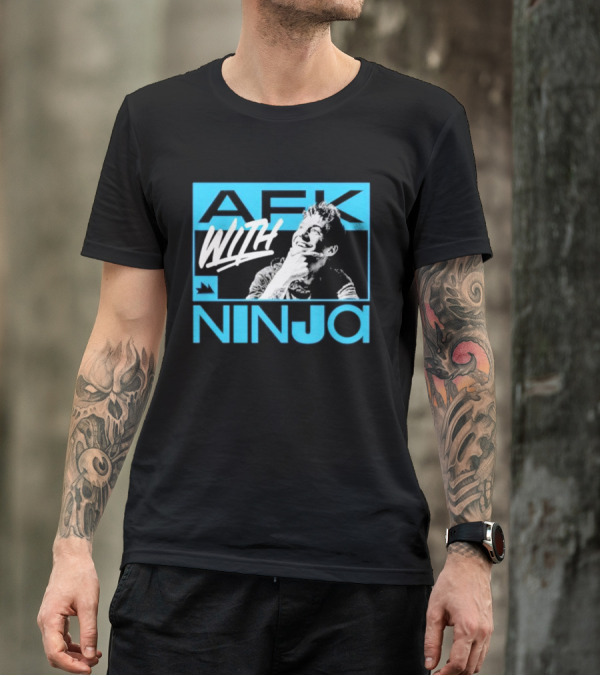 Afk With Ninja Gaming Streamer Icon Text Portrait Blue T-Shirt