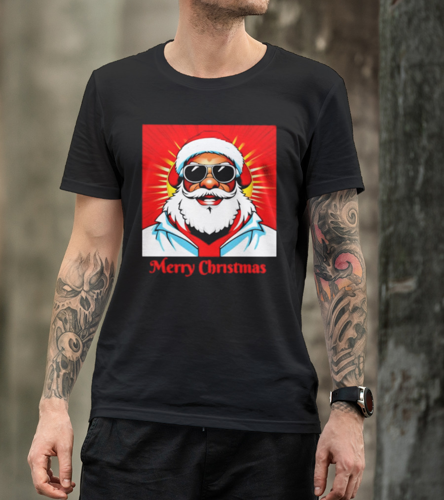 Bright Santa Merry Christmas In Cool Cartoon T-Shirt