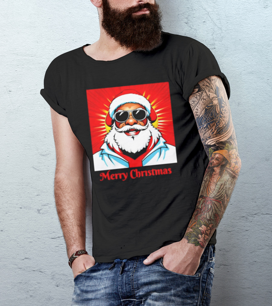Bright Santa Merry Christmas In Cool Cartoon T-Shirt