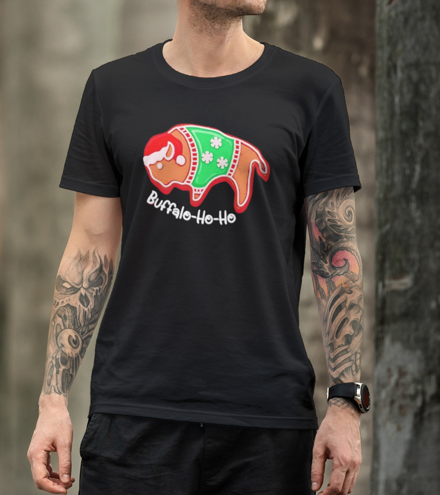 Buffalo-Ho-Ho Christmas Gingerbread Bison Santa T-Shirt