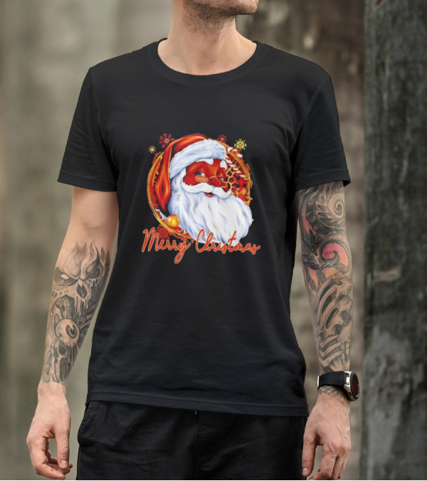 Handsome Black Santa Merry Christmas Festive Joyful Santa Image T-Shirt