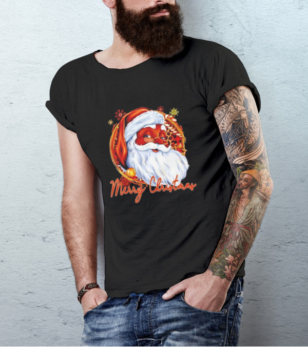 Handsome Black Santa Merry Christmas Festive Joyful Santa Image T-Shirt