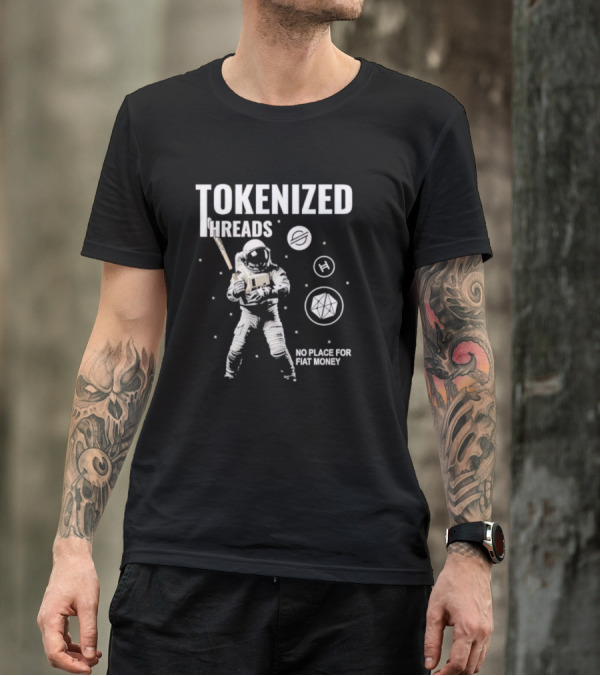 Tokenized Threads Astronaut Crypto Symbols No Place For Fiat Money T-Shirt