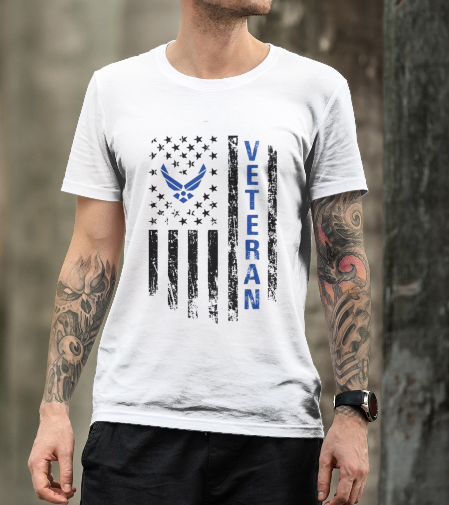 Veteran US Flag Air Force Logo Blue Patriotic T-Shirt