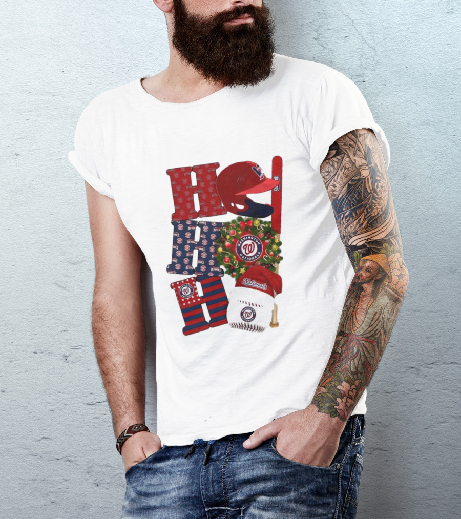 Washington Nationals Ho Ho Ho Merry Christmas Baseball Festive T-Shirt
