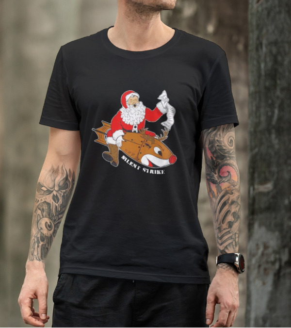 Silent Strike Santa Claus Riding Reindeer Rocket T-Shirt