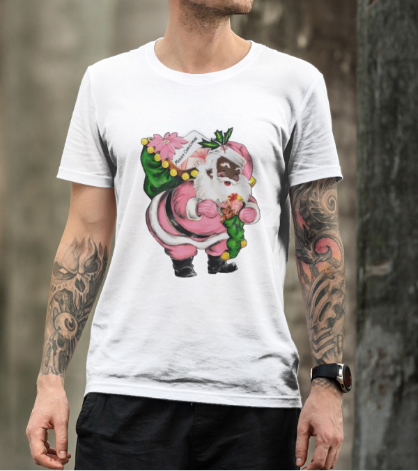 Merry Christmas Santa Claus Wear Pink Outfit With Sack And Toys T-Shirt