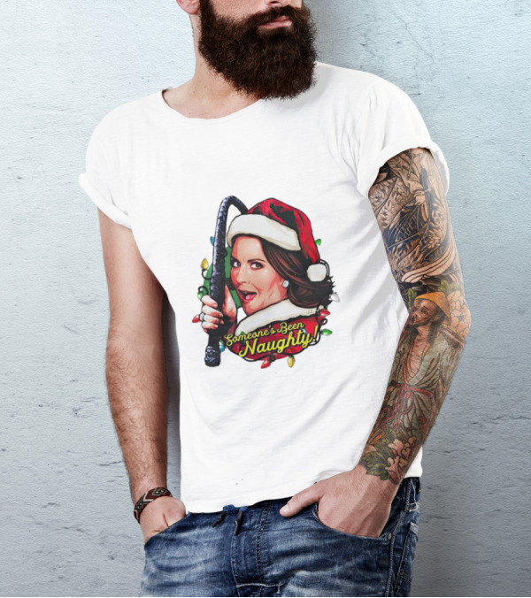 Santa Karen Walker Someone's Been Naughty Christmas Lights Whip T-Shirt