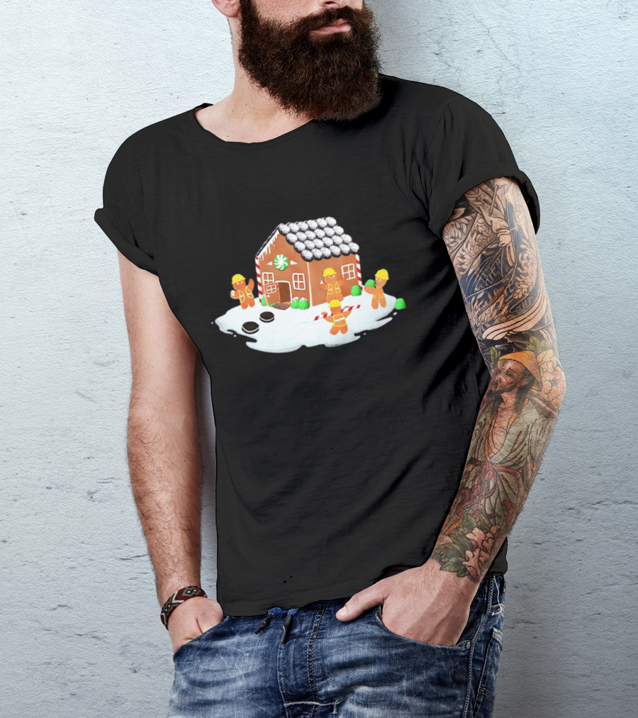 Gingerbread House Construction Crew Christmas Scene T-Shirt