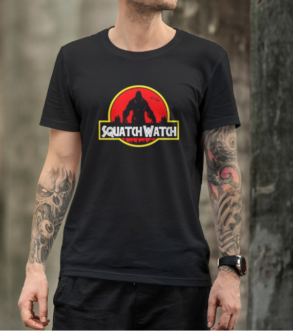 Squatch Watch Jurassic Park Logo Bigfoot UFO Forest Patrol T-Shirt