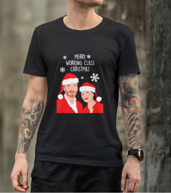 Merry Working Class Christmas Santa Couple Snowflakes T-Shirt