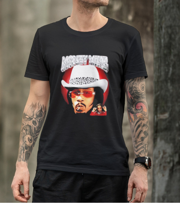 Money Mike Red Backdrop White Hat Sunglasses Iconic T-Shirt