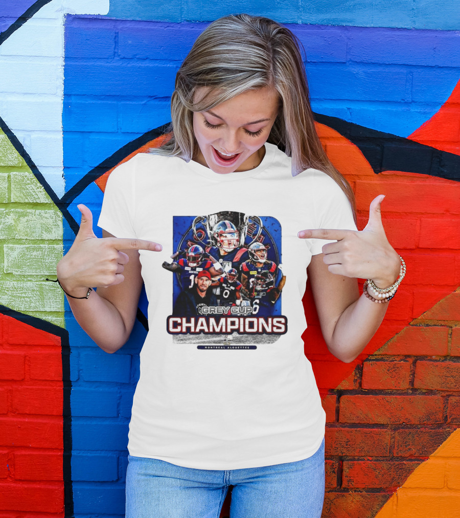 Montreal Alouettes Grey Cup Champions Celebration With Team Players And Trophy T-Shirt