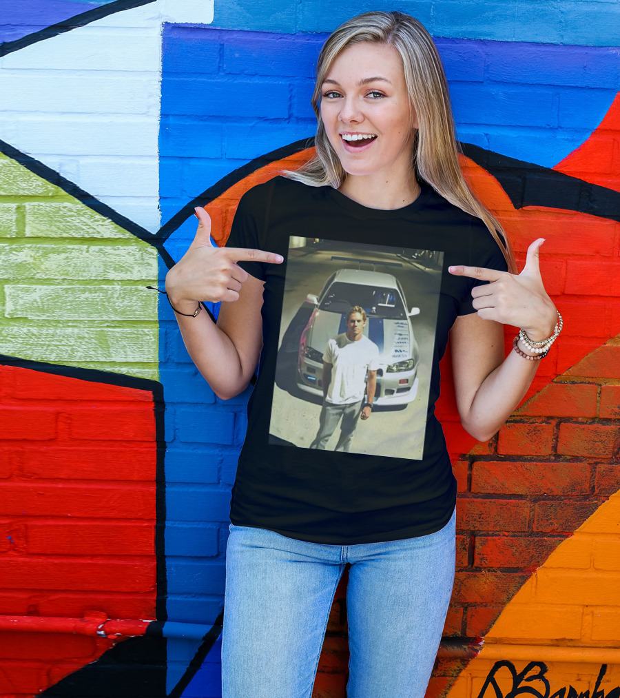 Paul Walker Giving Season With Iconic Car Street Scene T-Shirt