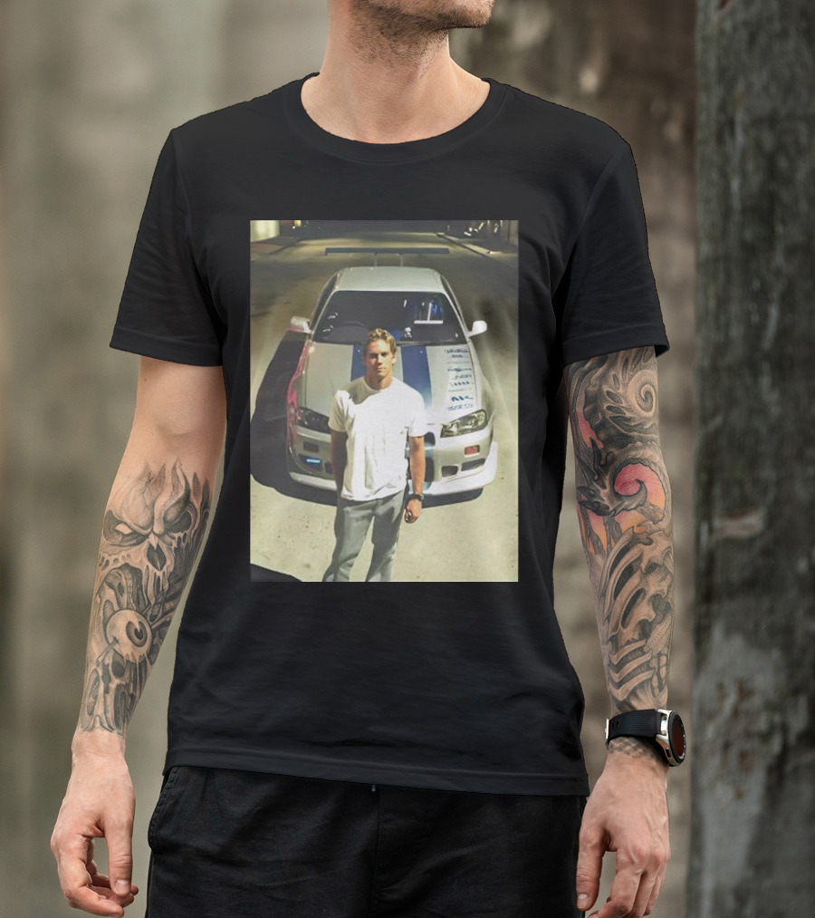 Paul Walker Giving Season With Iconic Car Street Scene T-Shirt