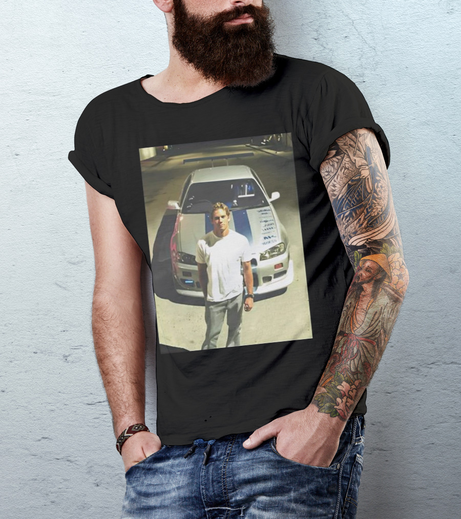 Paul Walker Giving Season With Iconic Car Street Scene T-Shirt