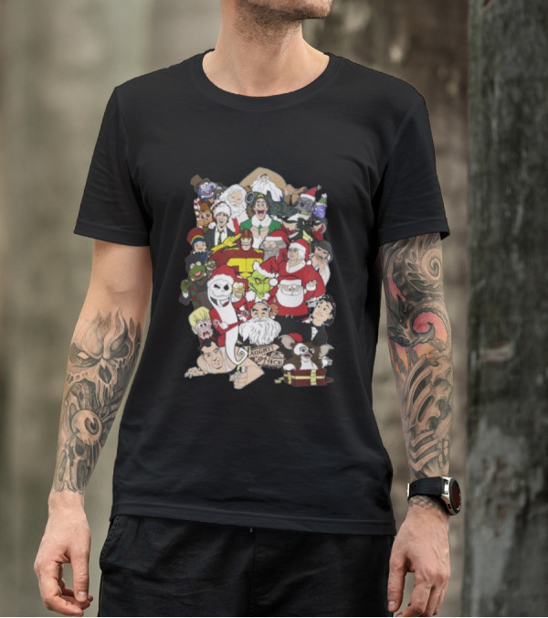 Naughty Or Nice Christmas Chaos Characters Featuring Santa Grinch Gizmo Jack Frost T-Shirt