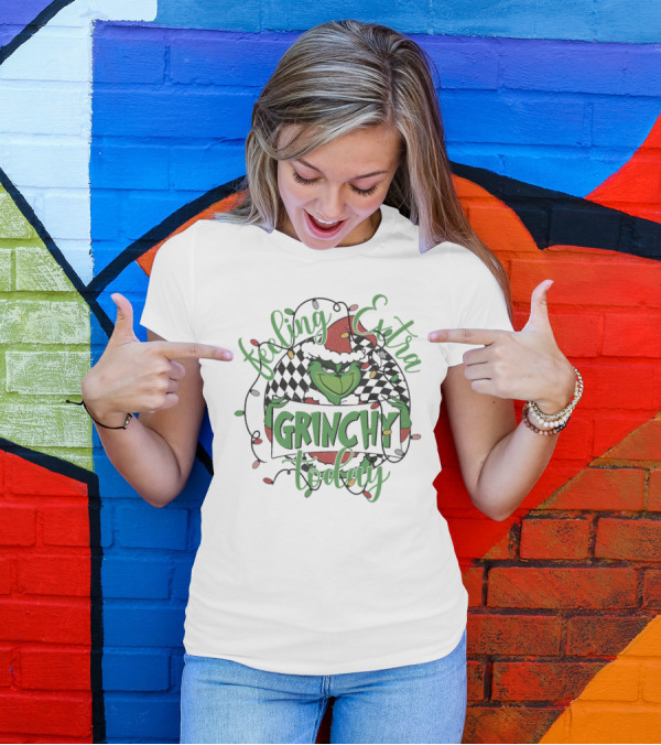 Feeling Extra Grinchy Today Checkered Christmas Lights T-Shirt