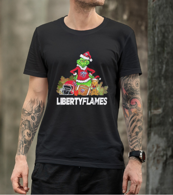 Grinch Liberty Flames Christmas Football FIU Santa Hat T-Shirt