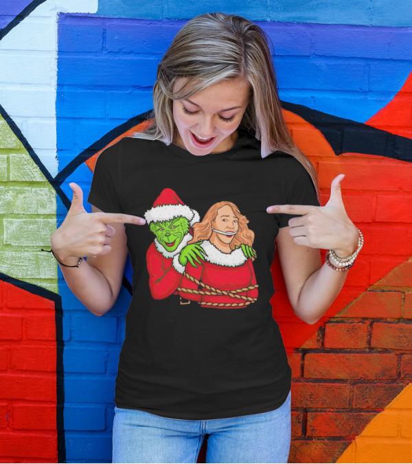 Grinch Ties Up Mariah Carey Christmas Santa Costume T-Shirt