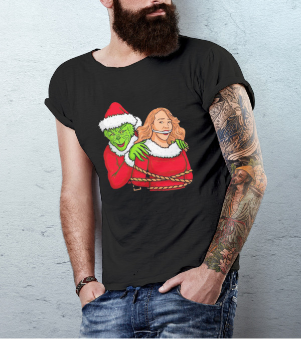 Grinch Ties Up Mariah Carey Christmas Santa Costume T-Shirt