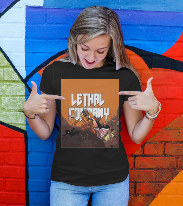 Lethal Company Stop Sign Creature Battle Scene T-Shirt