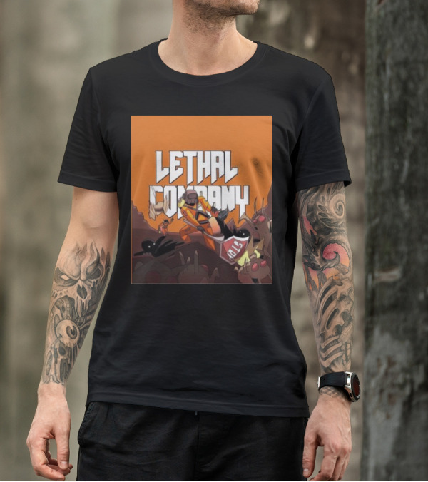 Lethal Company Stop Sign Creature Battle Scene T-Shirt